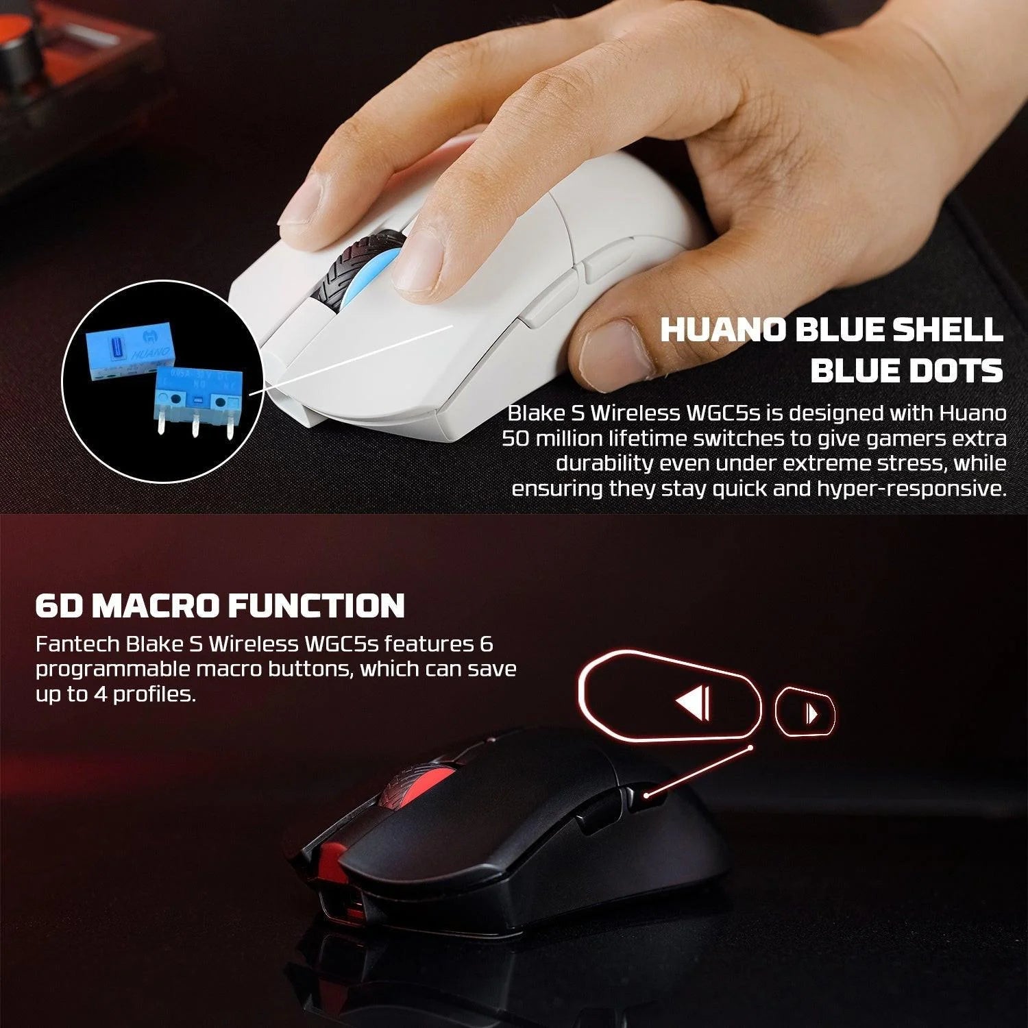 Fantech wgc5s blake s dual mode wireless gaming mouse - black - mouse