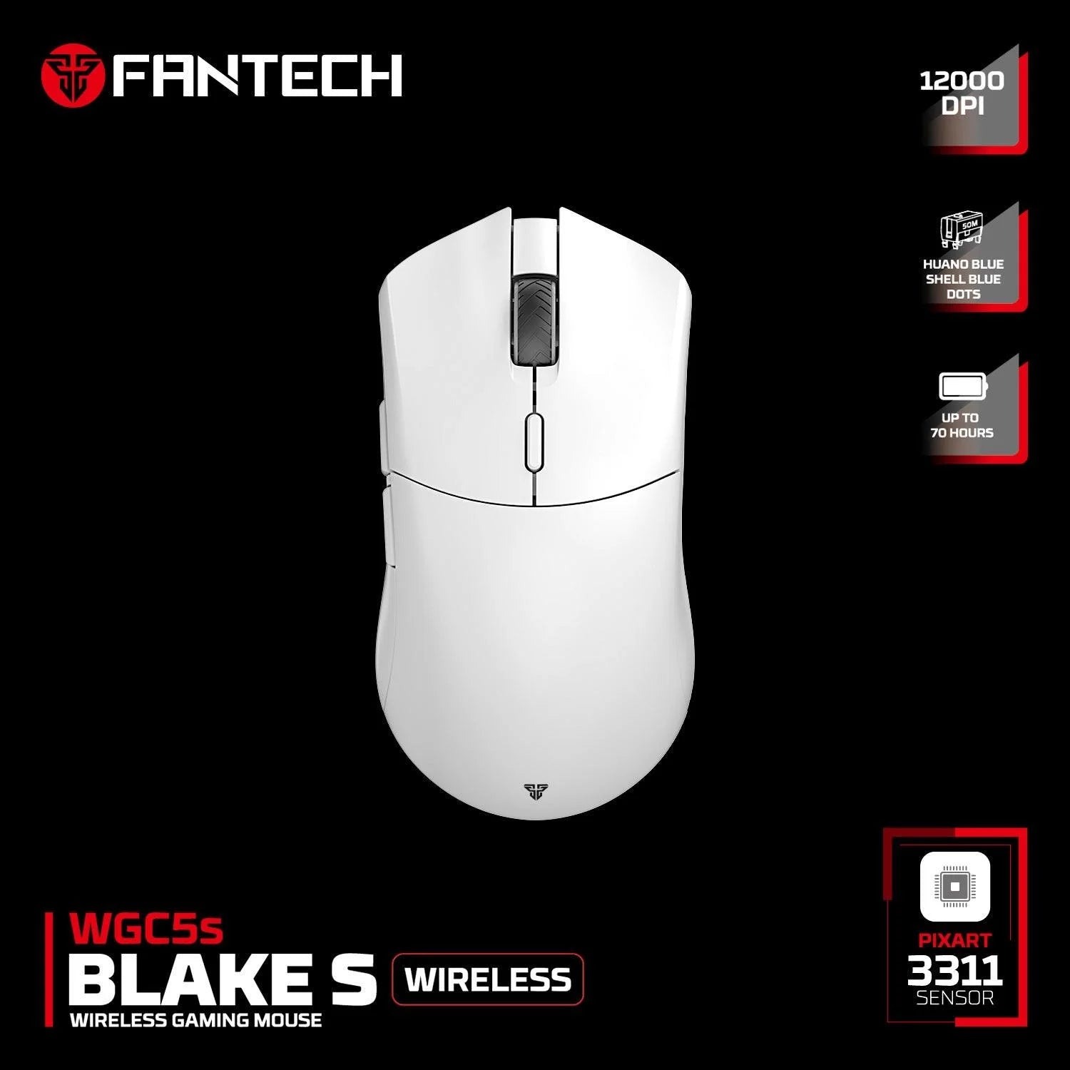 Fantech wgc5s blake s dual mode wireless gaming mouse - black - mouse