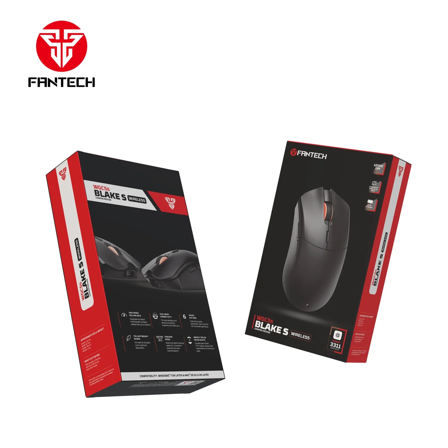 Fantech wgc5s blake s dual mode wireless gaming mouse - black - mouse
