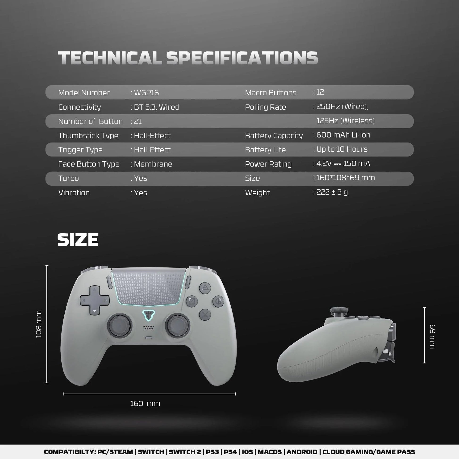 Fantech wgp16 nova ii wireless gamepad - black - console | controller