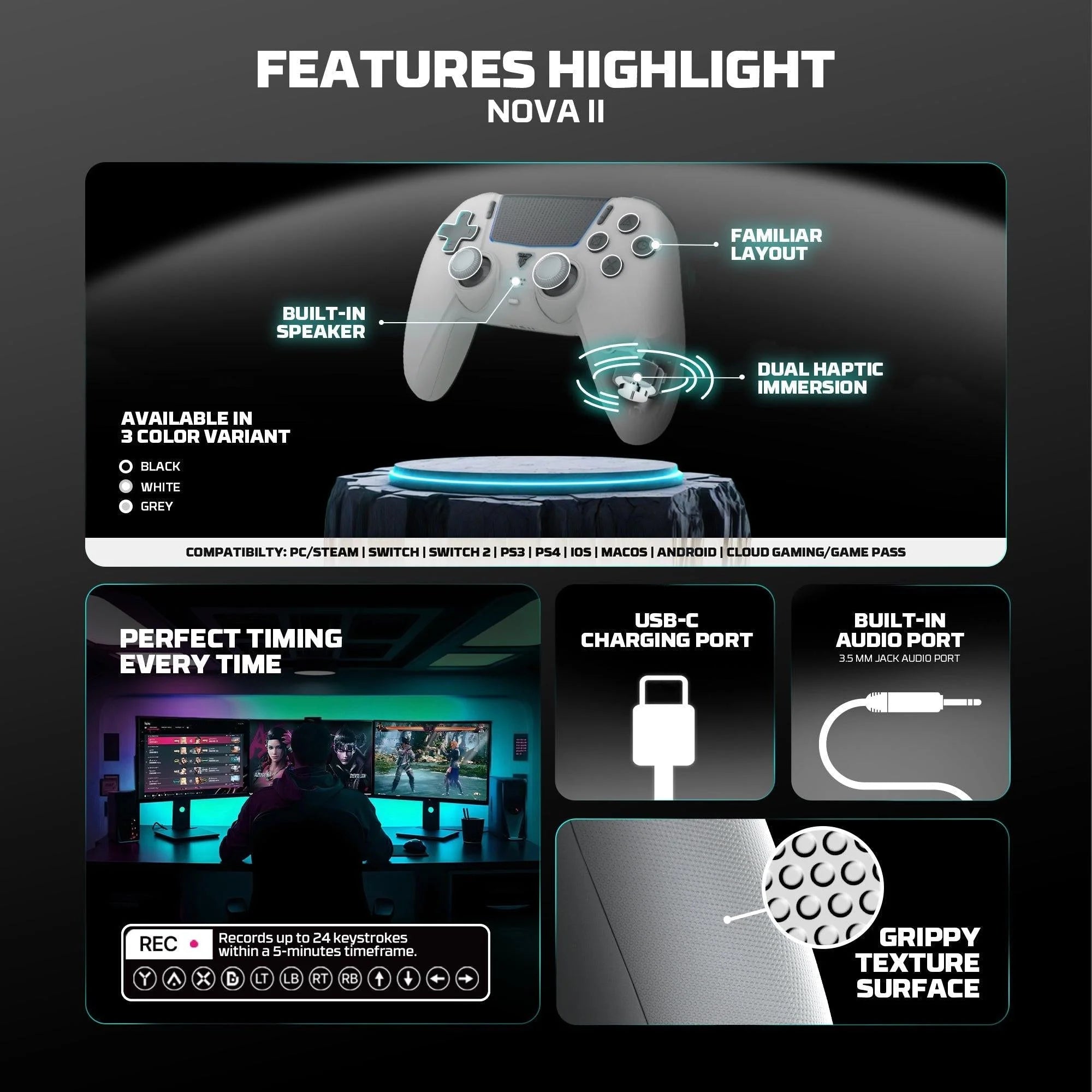 Fantech wgp16 nova ii wireless gamepad - black - console | controller
