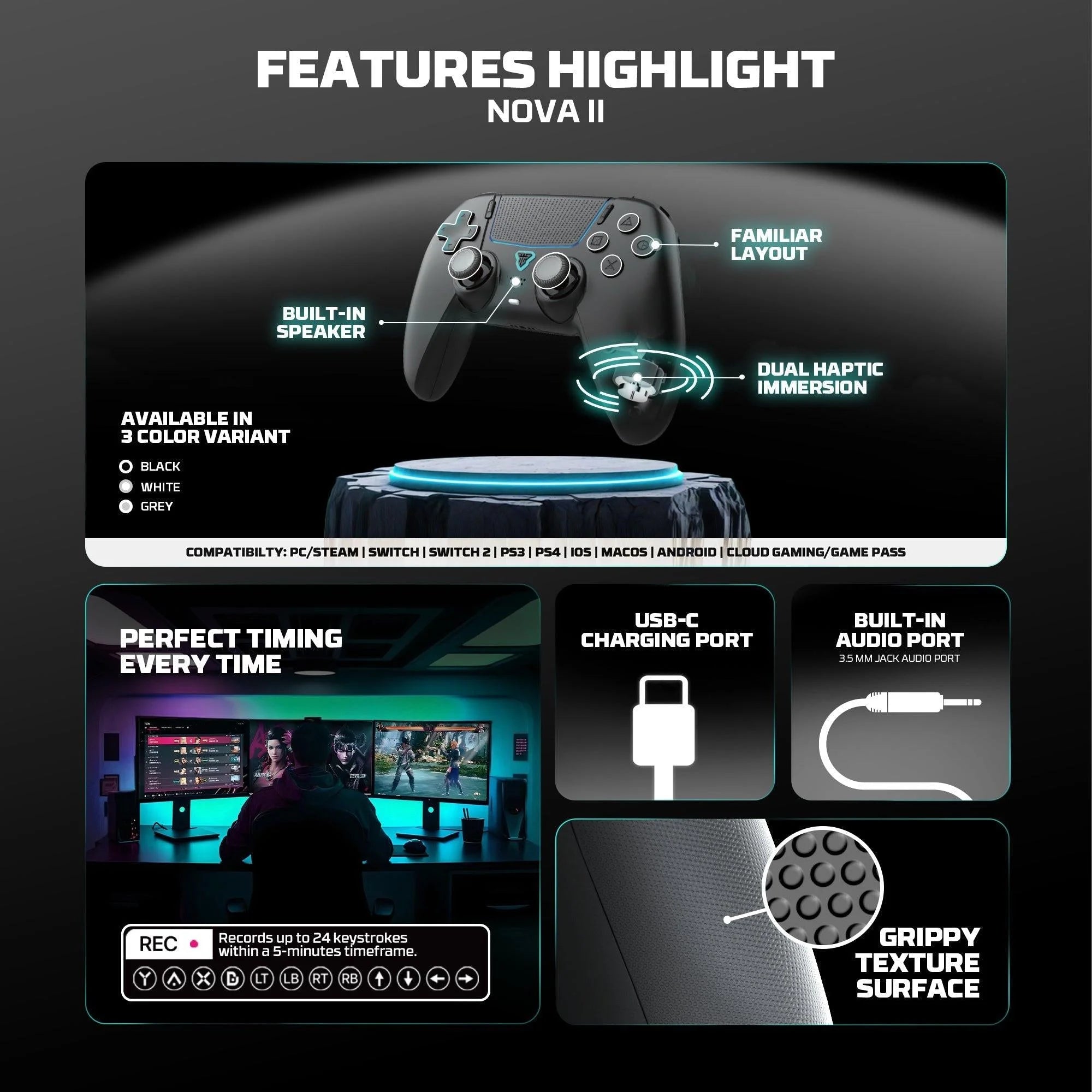 Fantech wgp16 nova ii wireless gamepad - black - console | controller