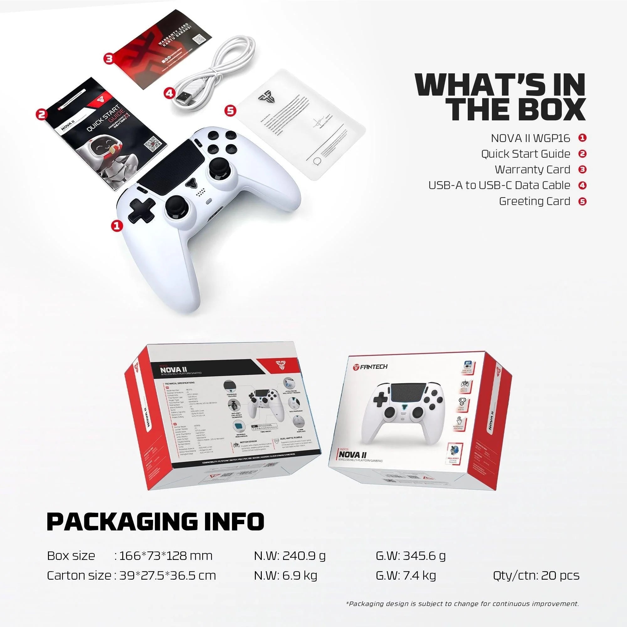 Fantech wgp16 nova ii wireless gamepad - white - console | controller