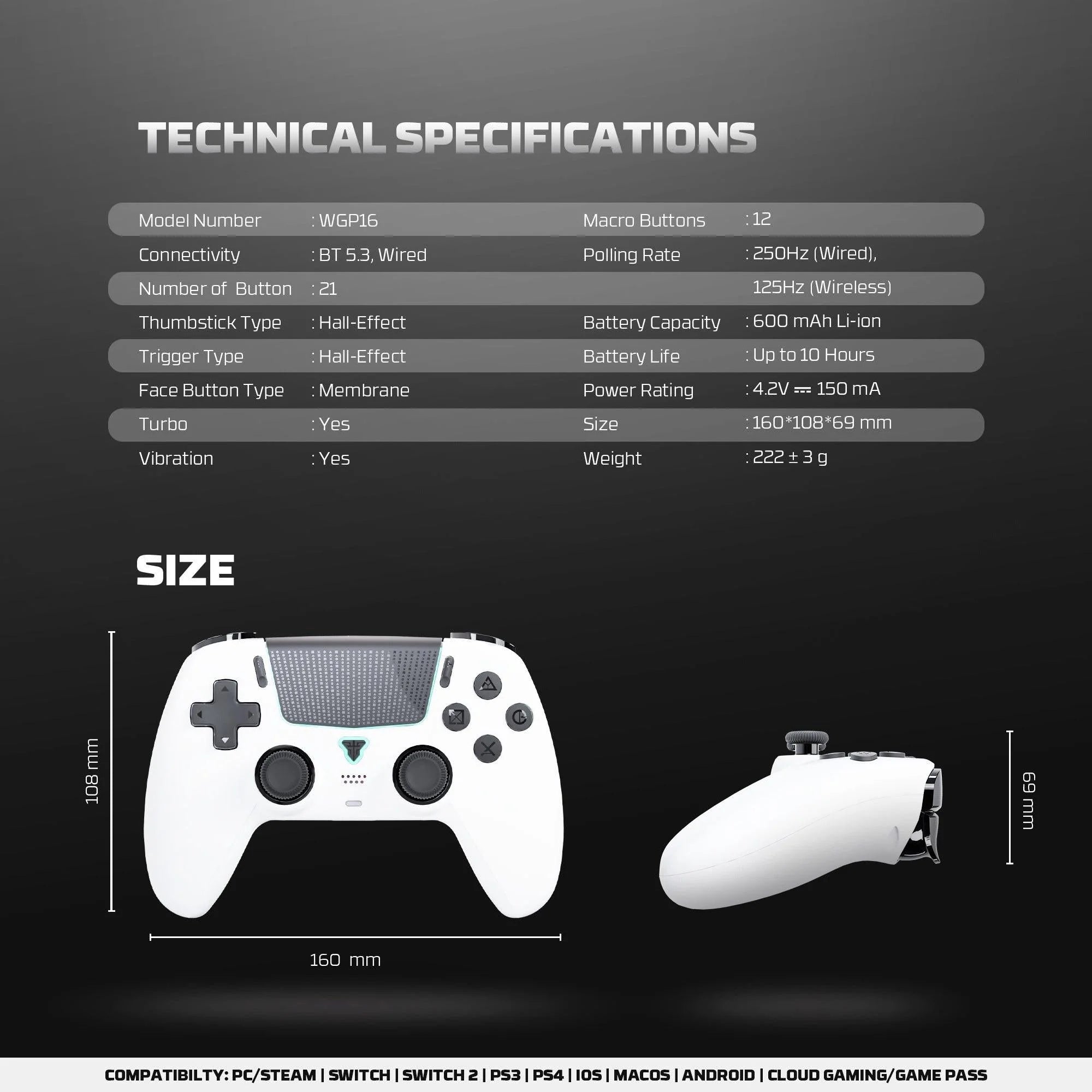 Fantech wgp16 nova ii wireless gamepad - white - console | controller