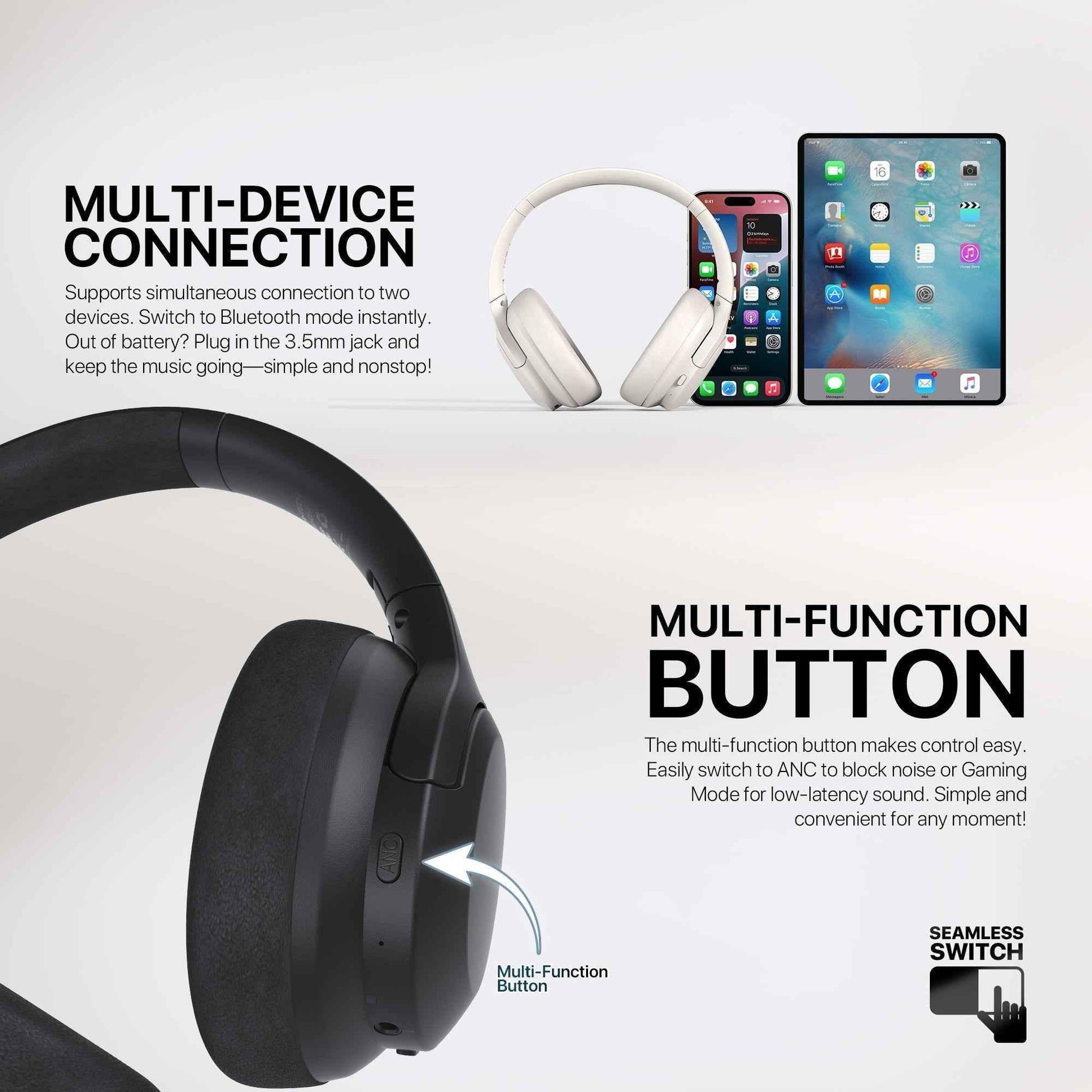 Fantech wh05a go vibe wireless headset - beige anc for superior sound immersion - audio | wireless headset