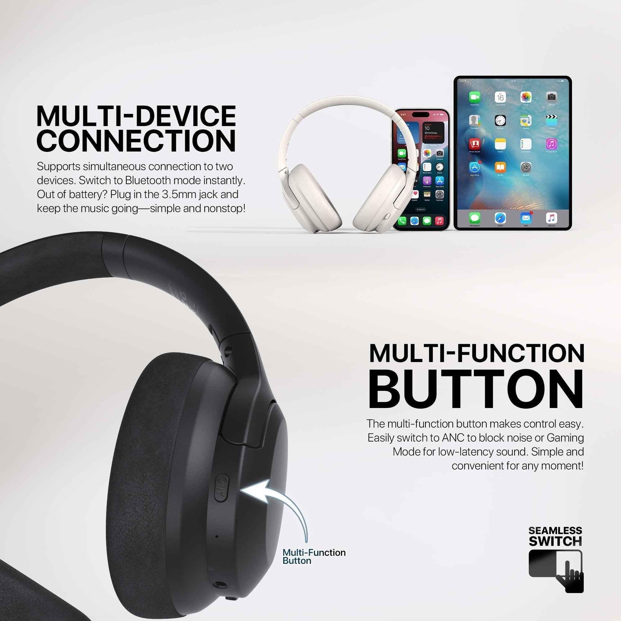 Fantech wh05a go vibe wireless headset - beige anc for superior sound immersion - audio | wireless headset
