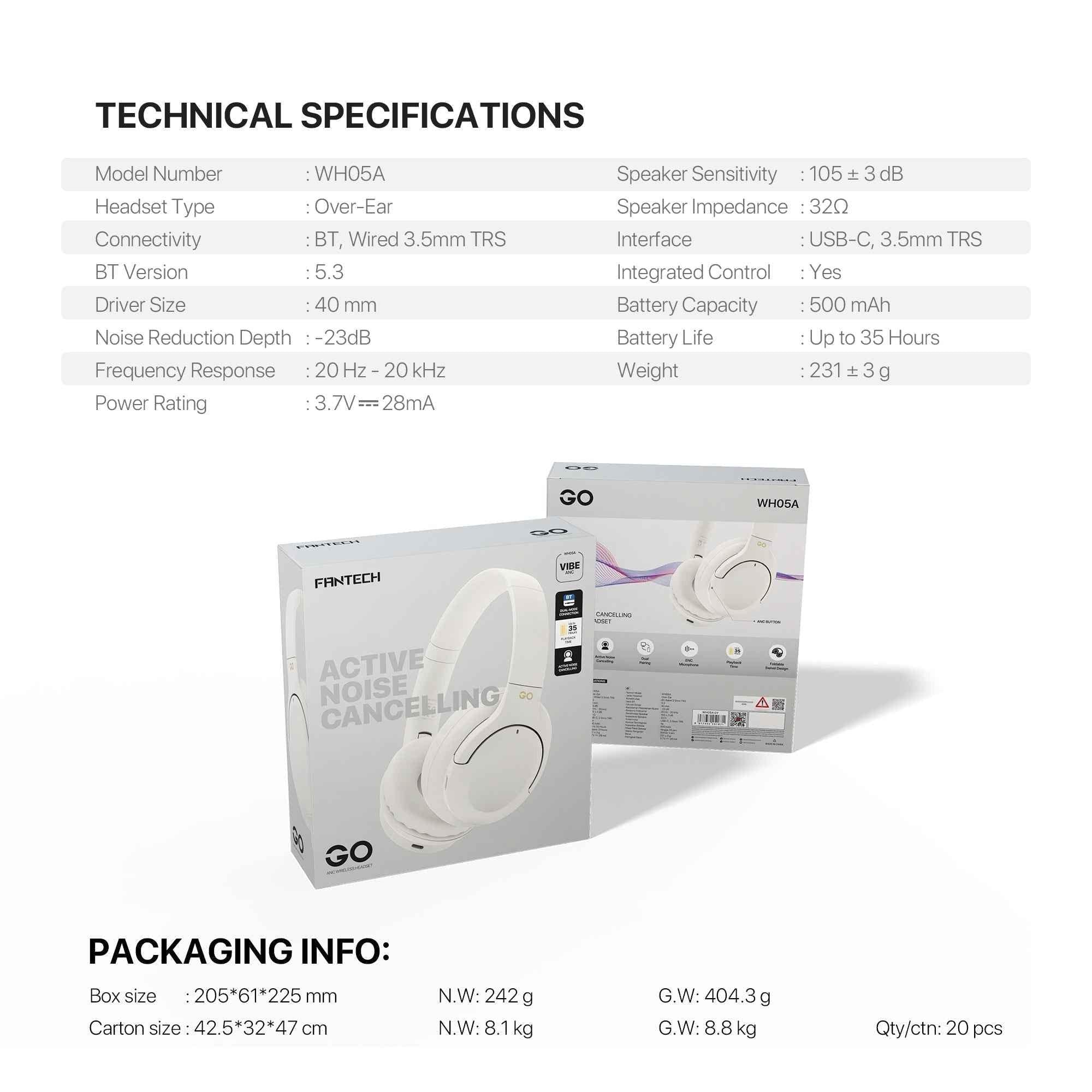 Fantech wh05a go vibe wireless headset - beige anc for superior sound immersion - audio | wireless headset