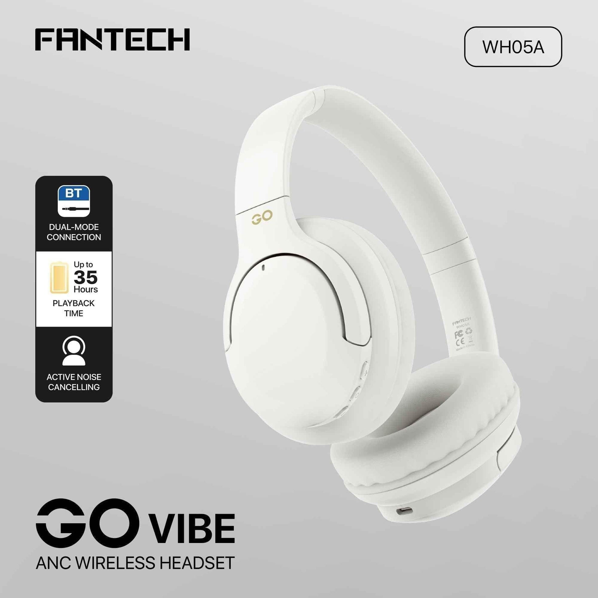 Fantech wh05a go vibe wireless headset - beige anc for superior sound immersion - audio | wireless headset