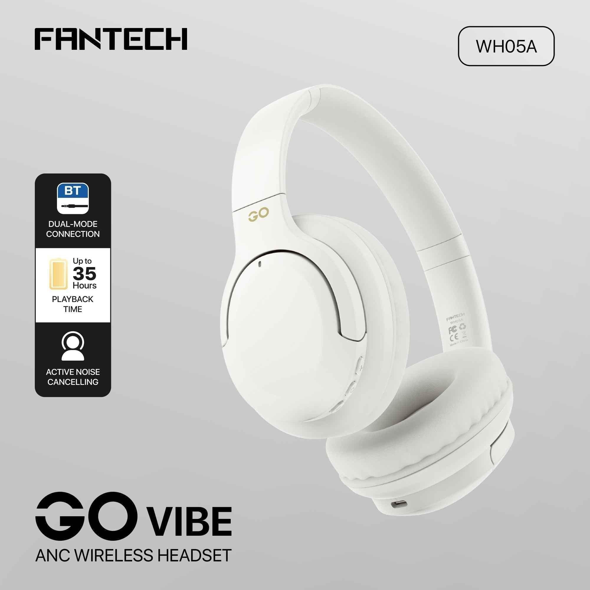 Fantech wh05a go vibe wireless headset - beige anc for superior sound immersion - audio | wireless headset