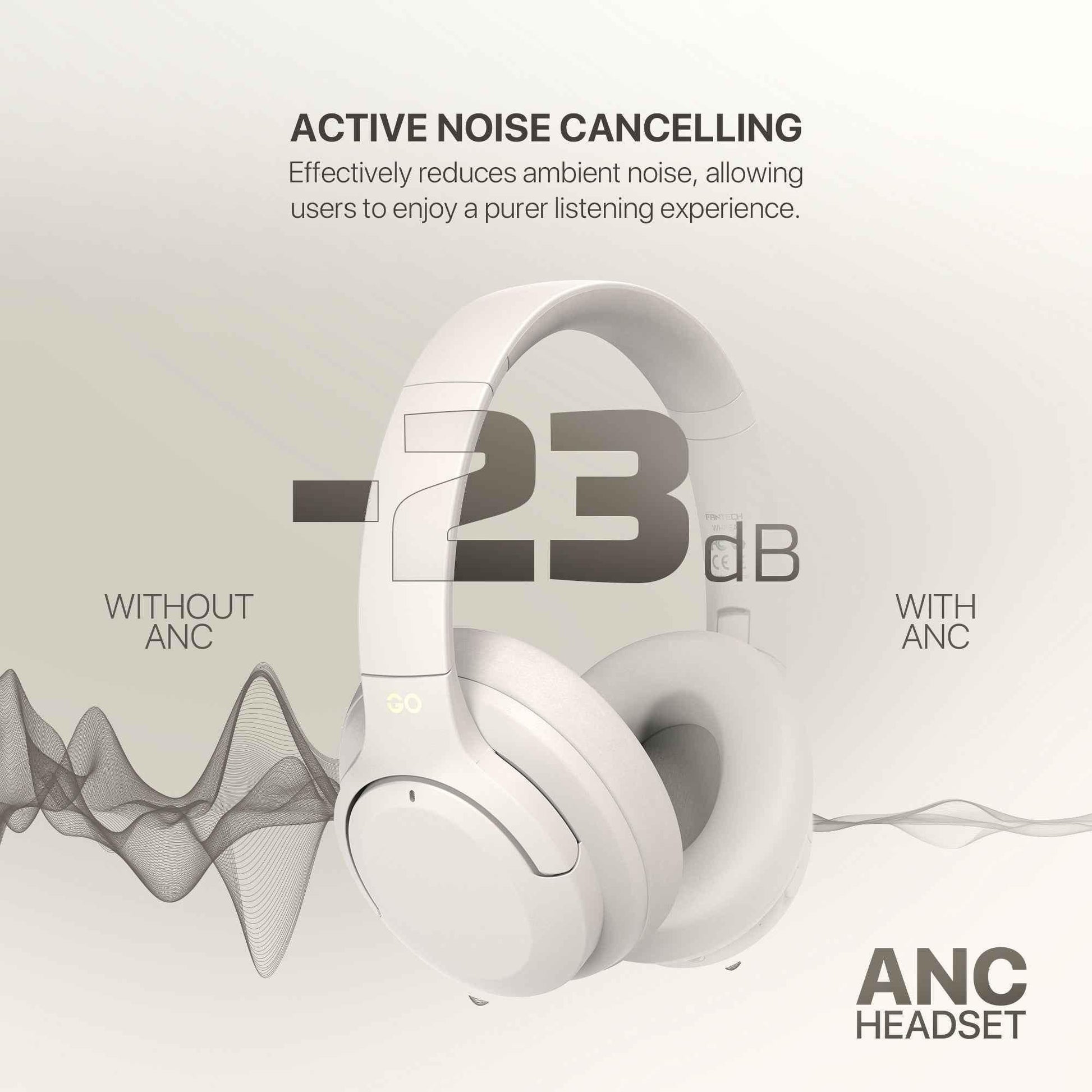Fantech wh05a go vibe wireless headset - beige anc for superior sound immersion - audio | wireless headset
