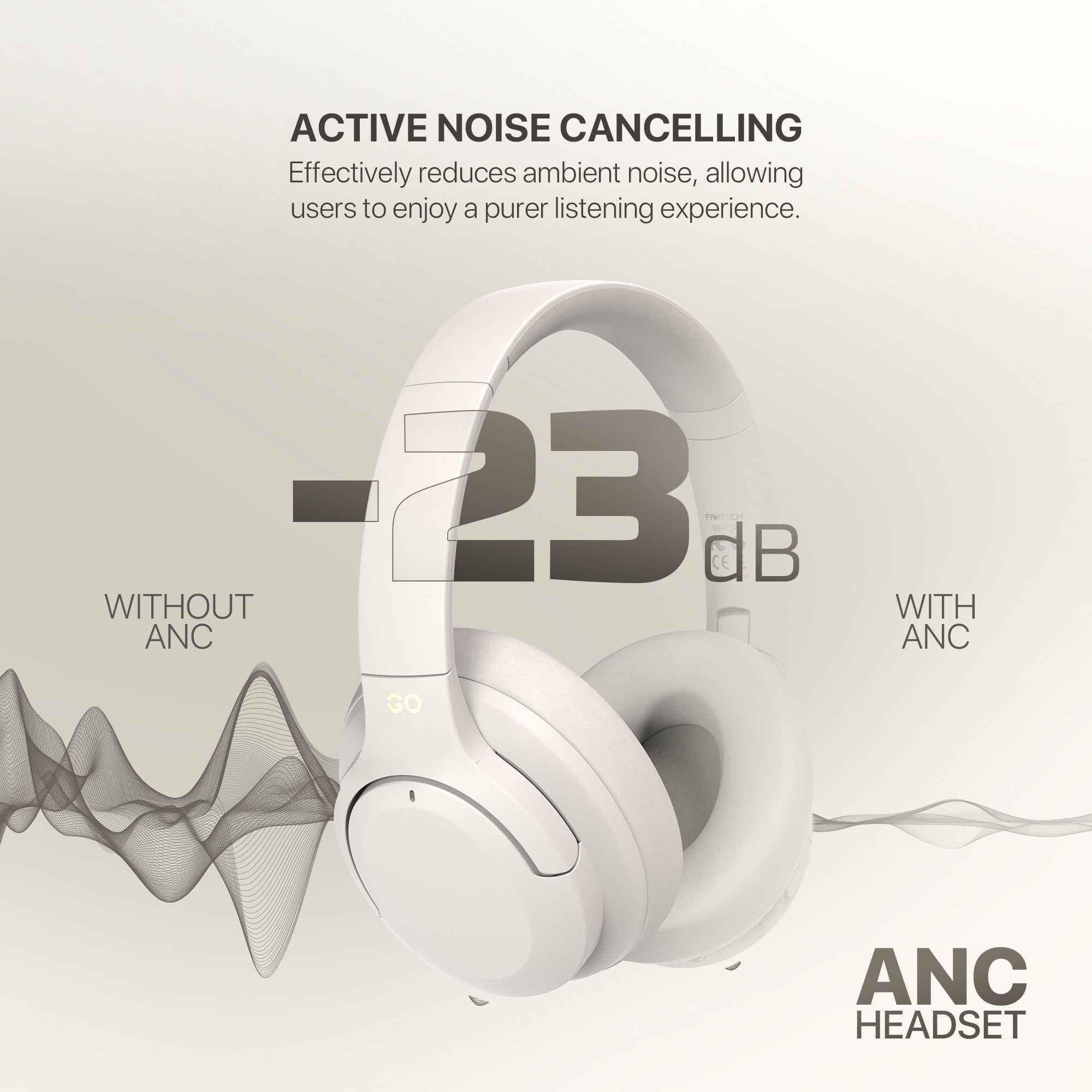 Fantech wh05a go vibe wireless headset - beige anc for superior sound immersion - audio | wireless headset