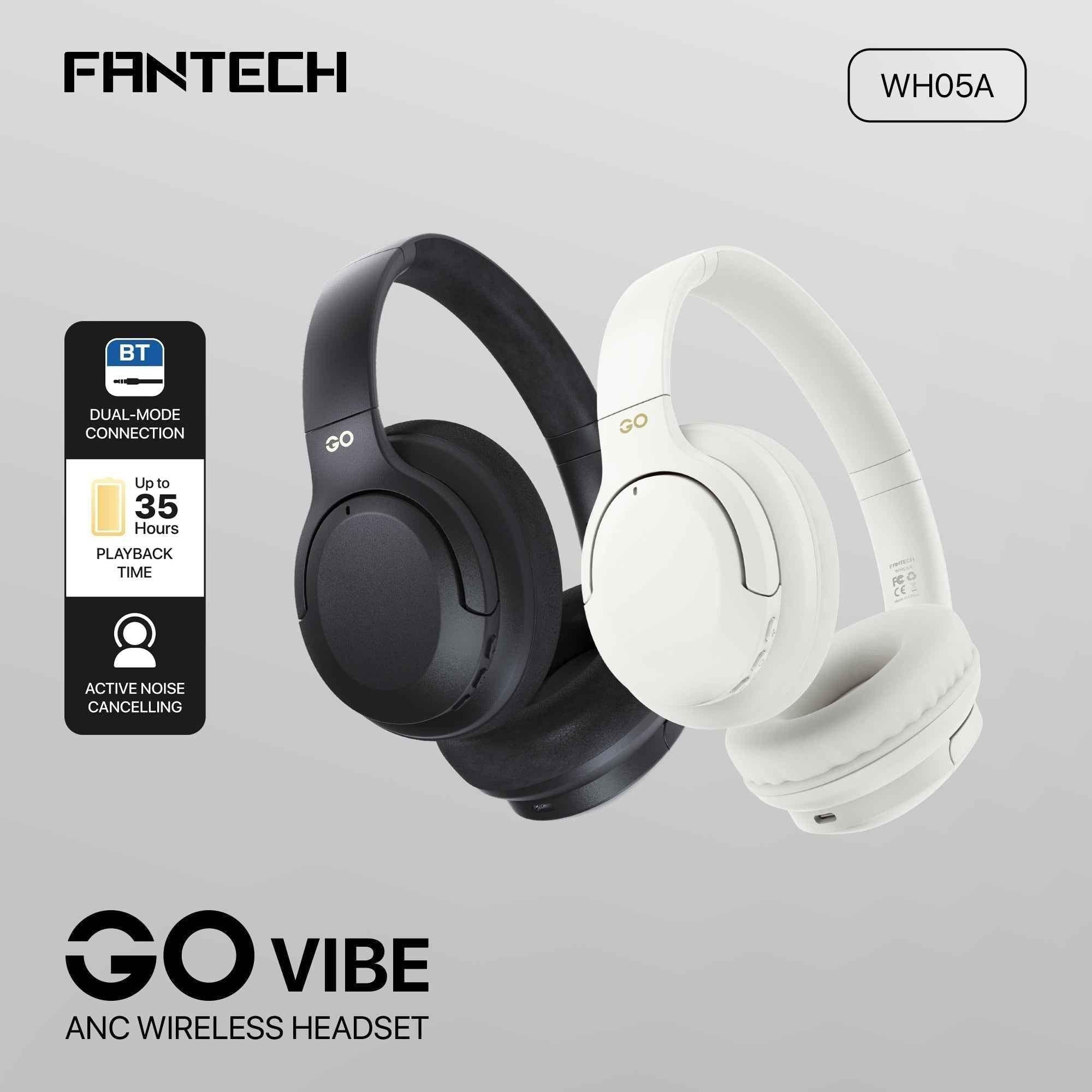 Fantech wh05a go vibe wireless headset - beige anc for superior sound immersion - audio | wireless headset