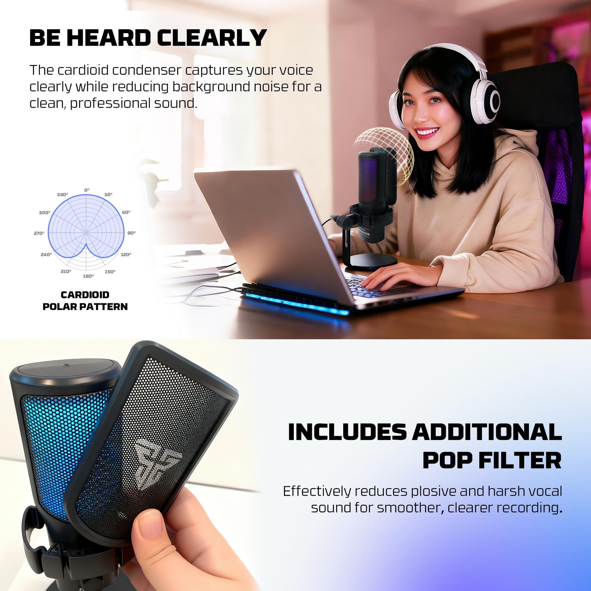 FANTECH WMCX01 LEVIOSA WAVE DUAL-MODE Wireless Condenser Microphone ,White