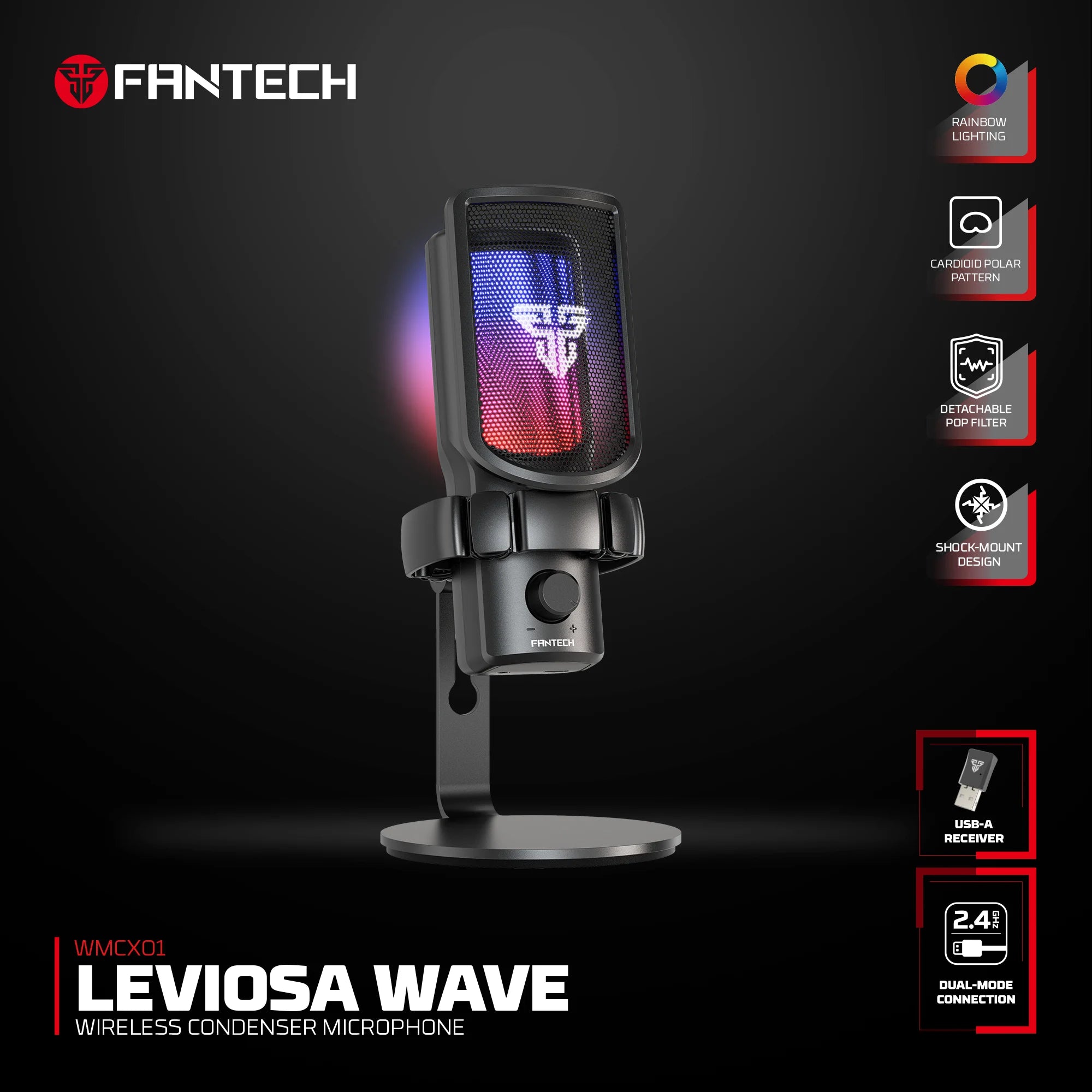 Fantech wmcx01 leviosa wave dual-mode wireless condenser microphone - streaming