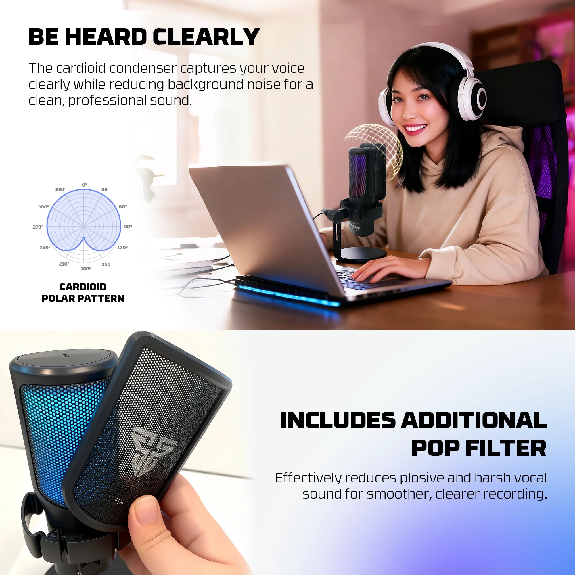 Fantech wmcx01 leviosa wave dual-mode wireless condenser microphone,white - streaming