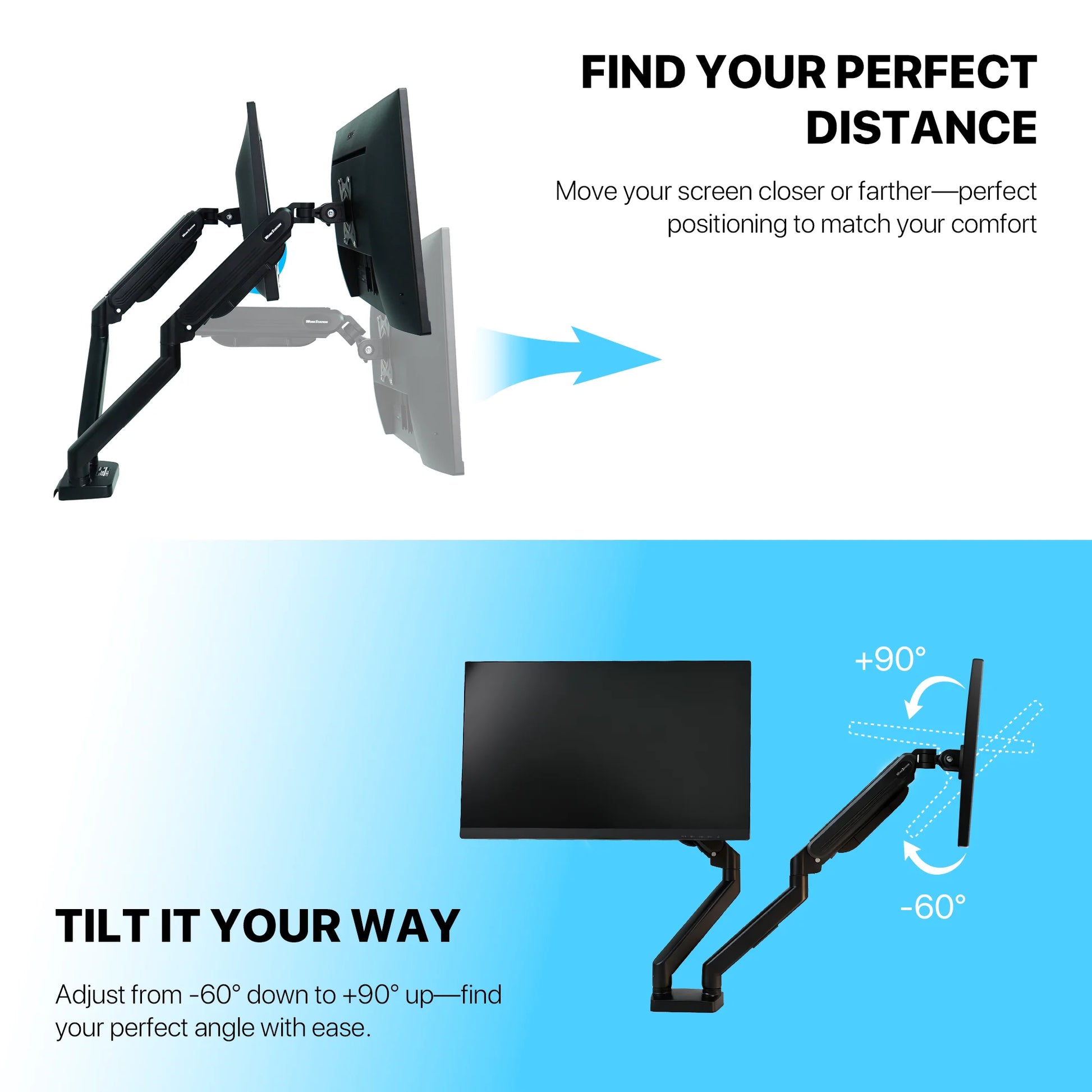 Fantech workstation mbd1 dual-arm monitor mount 90 degree for 13’’ to 32’’ screen adjustable spring dual monitor arm