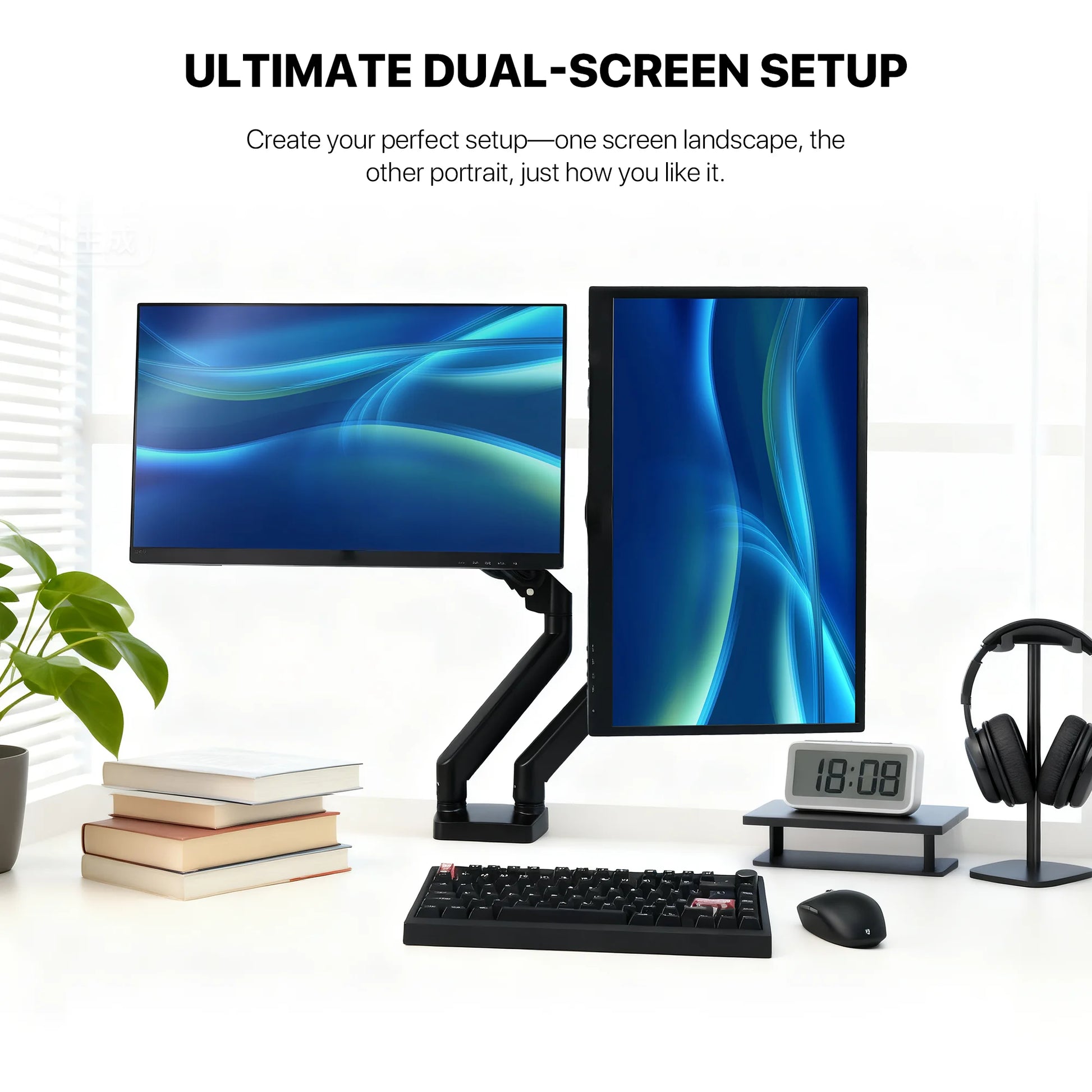 Fantech workstation mbd1 dual-arm monitor mount 90 degree for 13’’ to 32’’ screen adjustable spring dual monitor arm