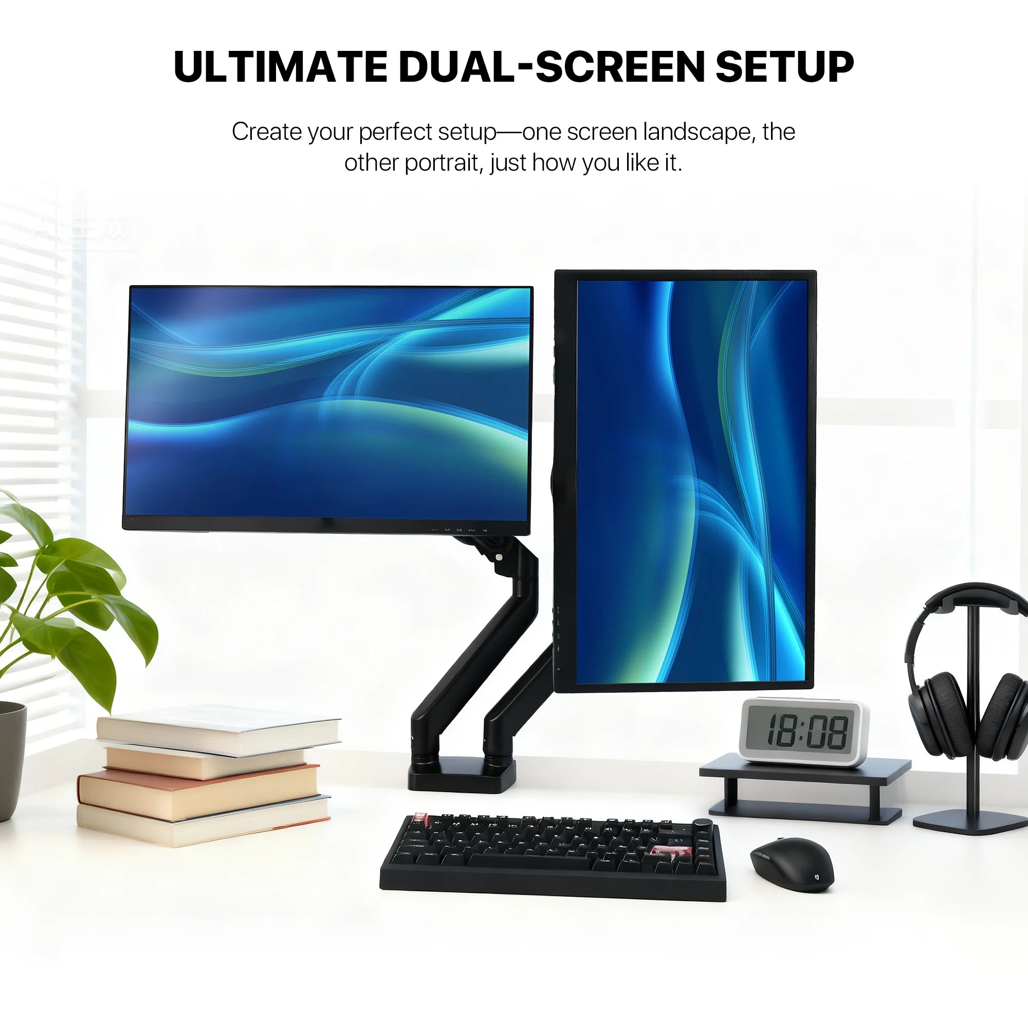 Fantech workstation mbd1 dual-arm monitor mount 90 degree for 13’’ to 32’’ screen adjustable spring dual monitor arm