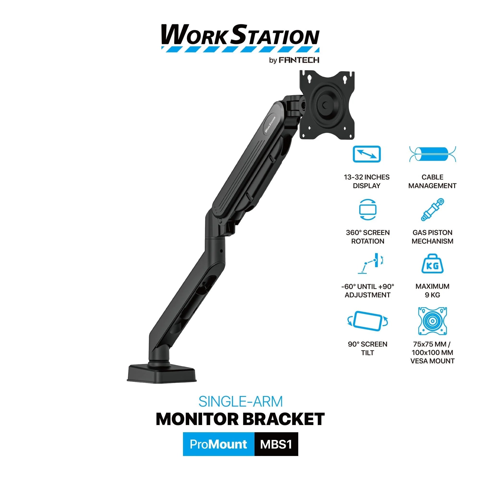 Fantech workstation mbs1 single-arm monitor mount 90 degree for 13’’ to 32’’ screen adjustable spring dual monitor arm