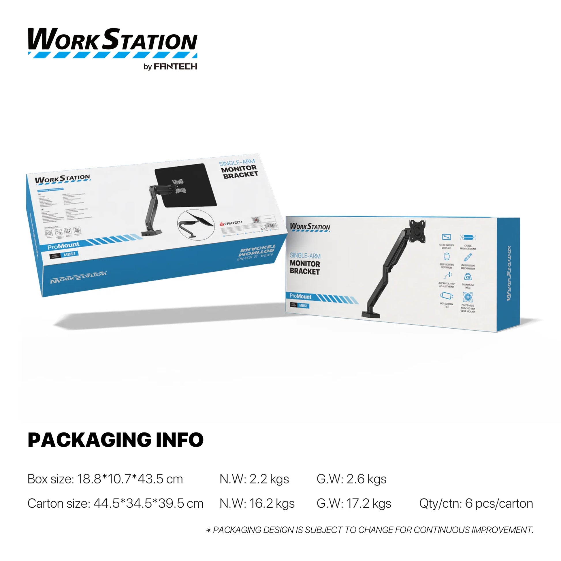 Fantech workstation mbs1 single-arm monitor mount 90 degree for 13’’ to 32’’ screen adjustable spring dual monitor arm