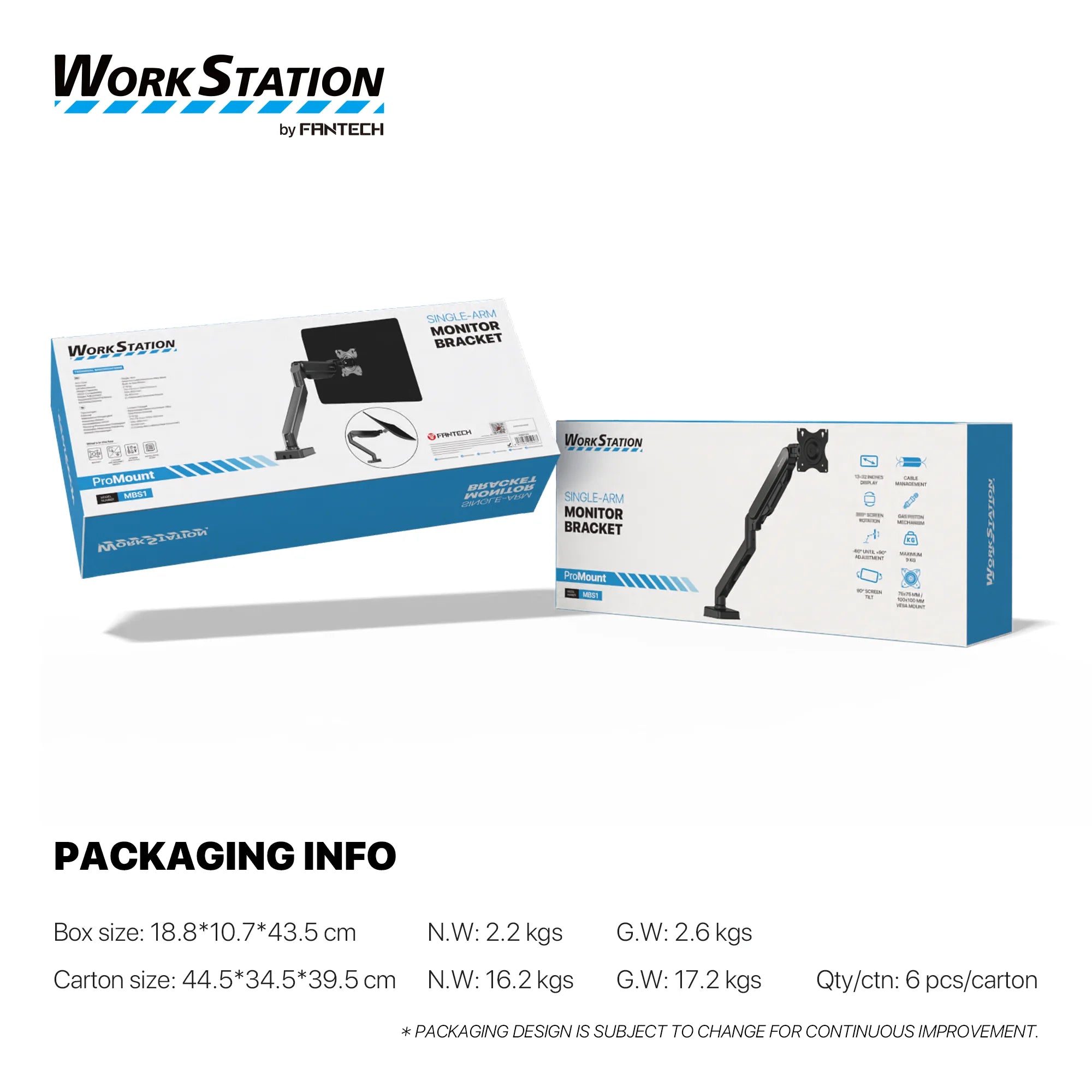 Fantech workstation mbs1 single-arm monitor mount 90 degree for 13’’ to 32’’ screen adjustable spring dual monitor arm