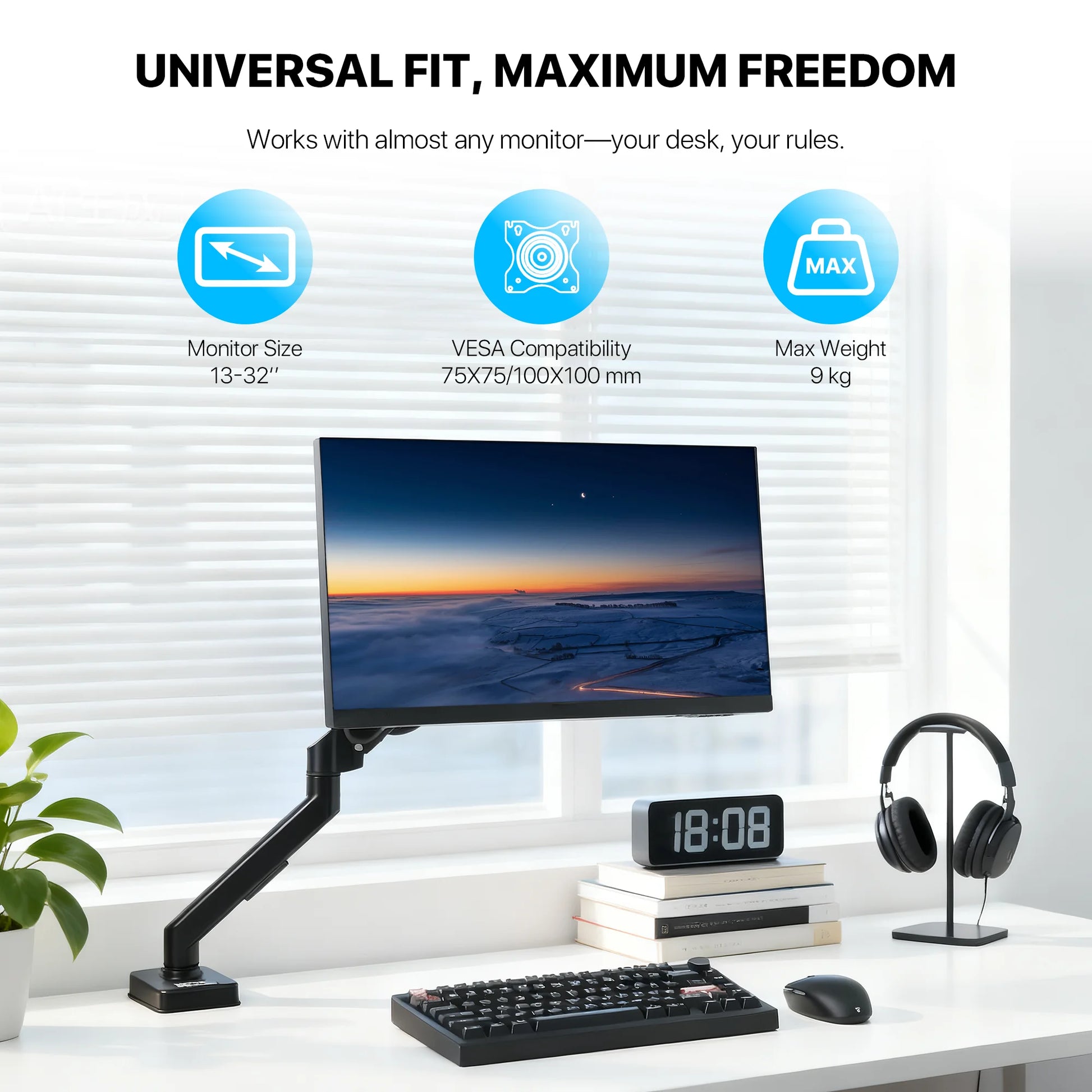 Fantech workstation mbs1 single-arm monitor mount 90 degree for 13’’ to 32’’ screen adjustable spring dual monitor arm