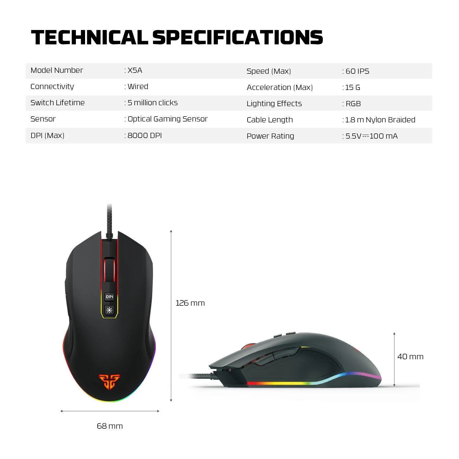 Fantech zeus x5a gaming mouse 8000 dpi