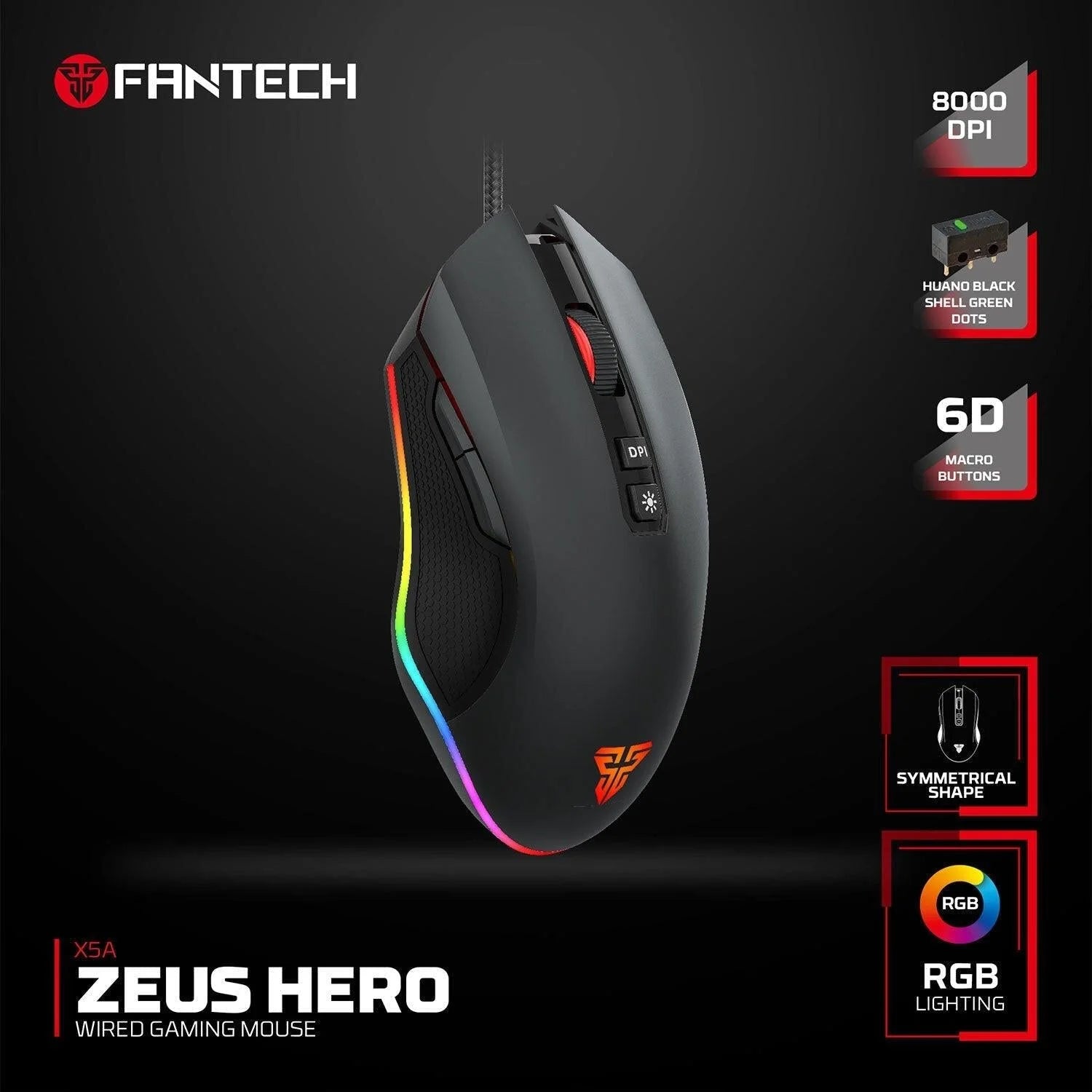 Fantech zeus x5a gaming mouse 8000 dpi - mouse