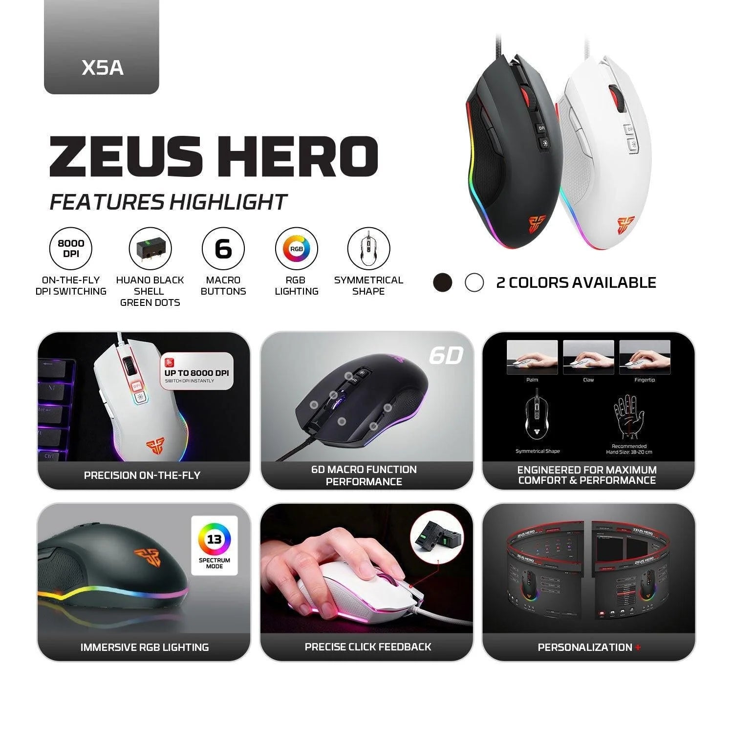 Fantech zeus x5a gaming mouse 8000 dpi - mouse