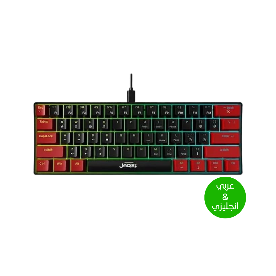 For Jedel Kl69 60% Mechanical Gaming Keyboard (arabic/english) Black/red Midnight Black