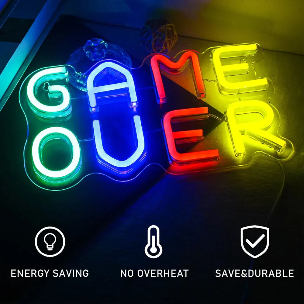Game Over Neon Signs Decorations Acrylic Handmade Neon Usb Default Title