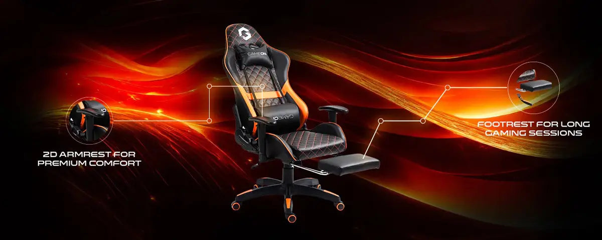 Gameon Go-bc4d-bo Gaming Chair with Adjustable 2d Armrest and Foot Rest - Orange/black