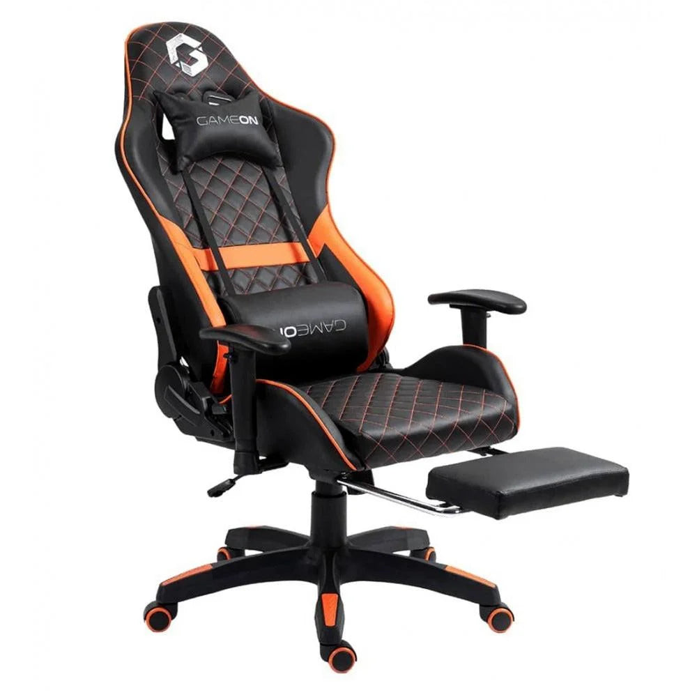 Gameon go-bc4d-bo gaming chair with adjustable 2d armrest and foot rest - orange/black - gaming accessories
