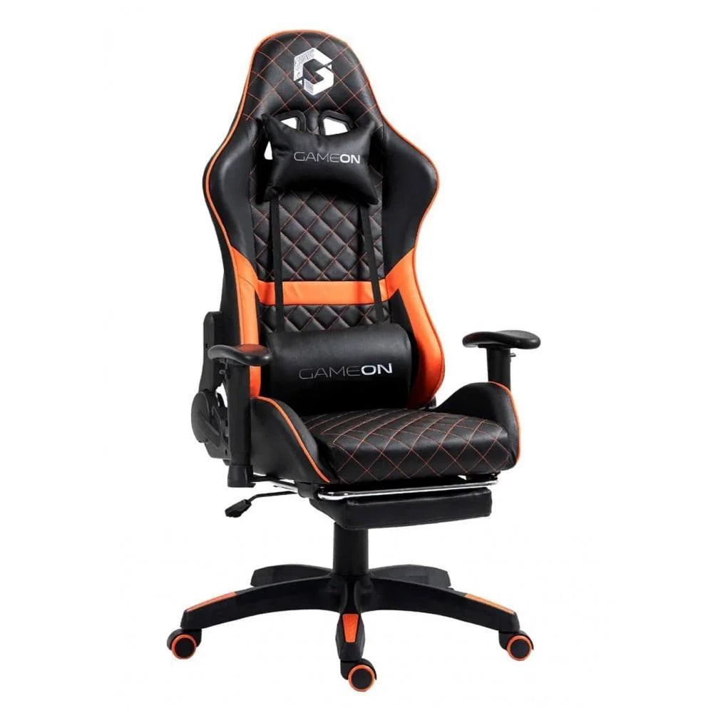 Gameon go-bc4d-bo gaming chair with adjustable 2d armrest and foot rest - orange/black - gaming accessories