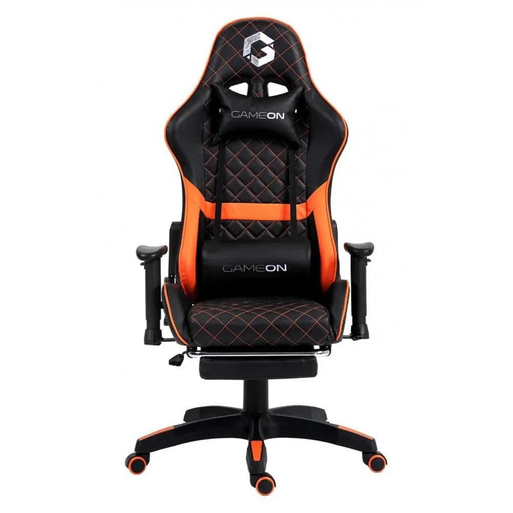 Gameon go-bc4d-bo gaming chair with adjustable 2d armrest and foot rest - orange/black - gaming accessories