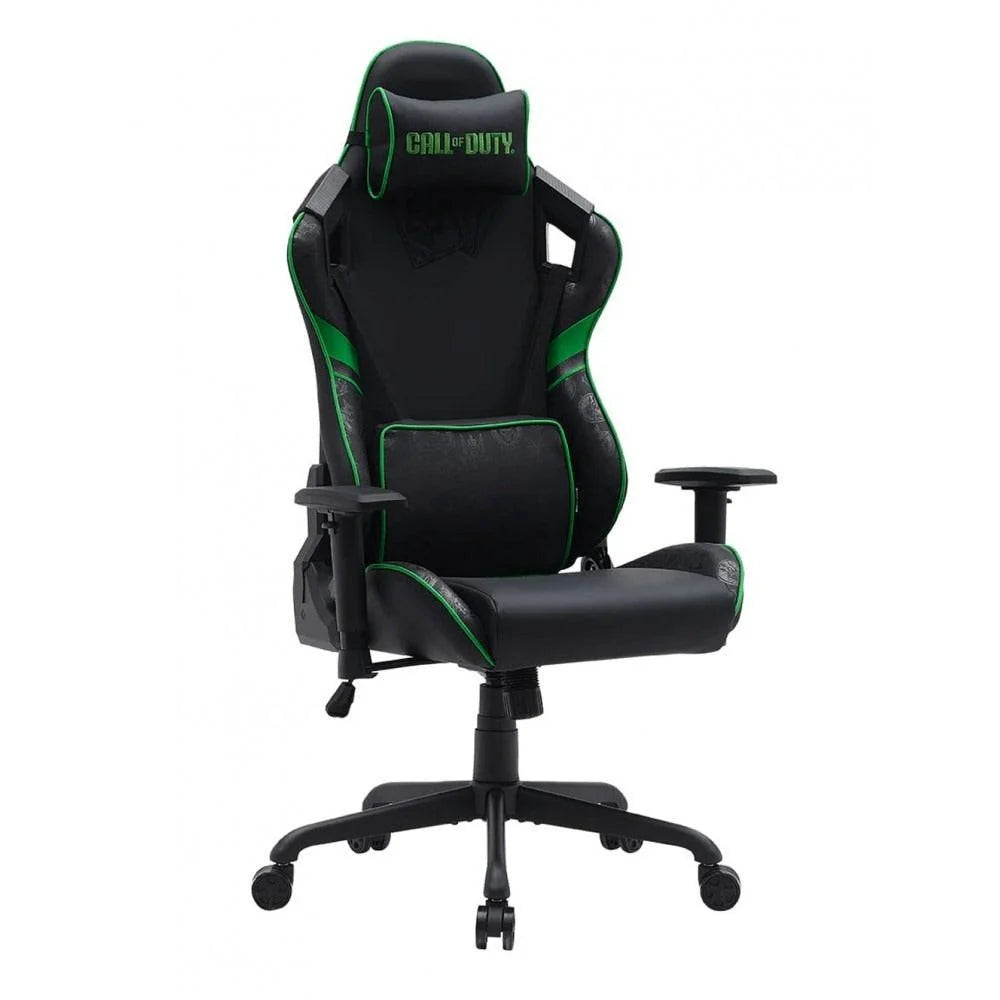 Call of duty (cod) gaming chair with adjustable 2d armrest rotating head and metal base - green/black - gaming chairs