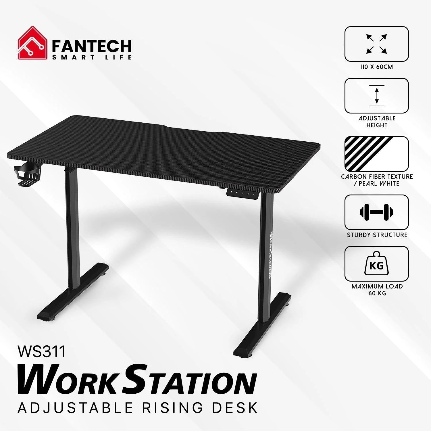 Fantech ws311 adjustable desk - ergonomic rising work station - black - desk & chair