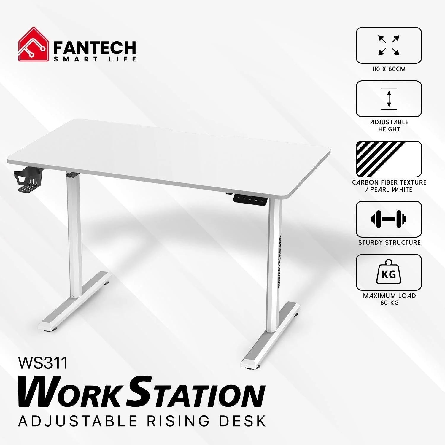 Fantech ws311 adjustable desk - ergonomic rising work station - white - desk & chair