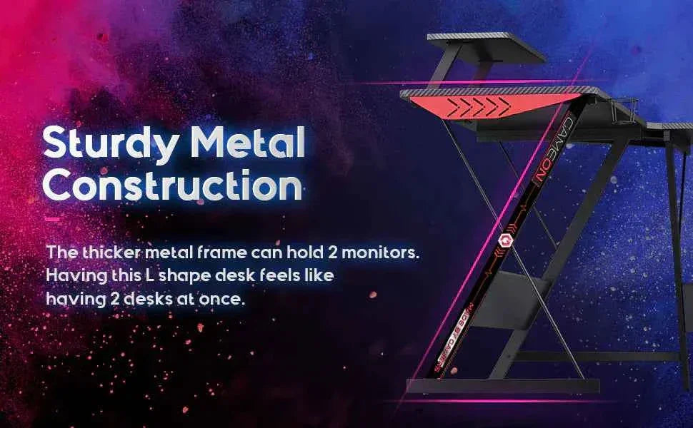 Gameon l-shaped slayer i series gaming desk (size: 129*129*74cm & table top - desk & chair