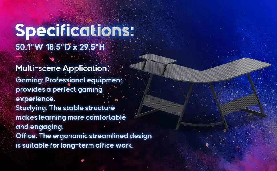 Gameon l-shaped slayer i series gaming desk (size: 129*129*74cm & table top - desk & chair