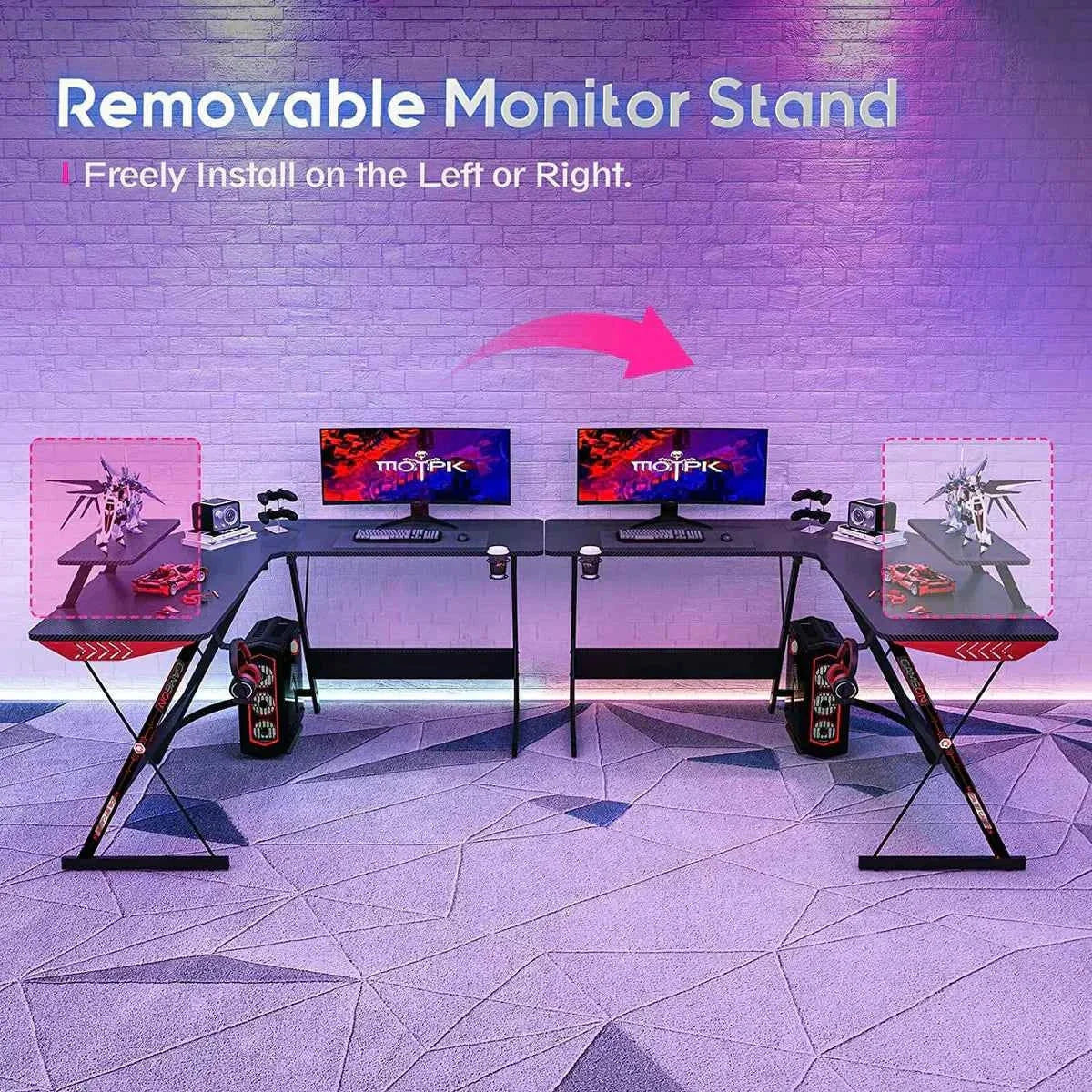 Gameon l-shaped slayer i series gaming desk (size: 129*129*74cm & table top - desk & chair