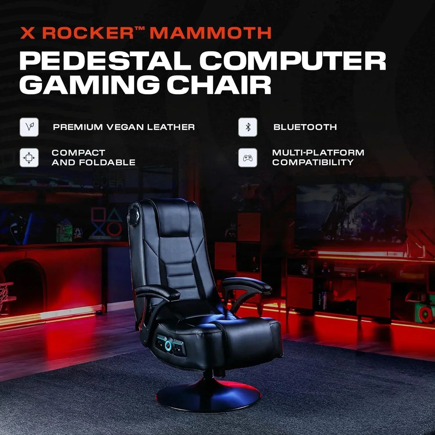 X rocker pro 4.1 pedestal gaming chair with 4.1 wireless audio system and subwoofer (faux leather black) - gaming chairs