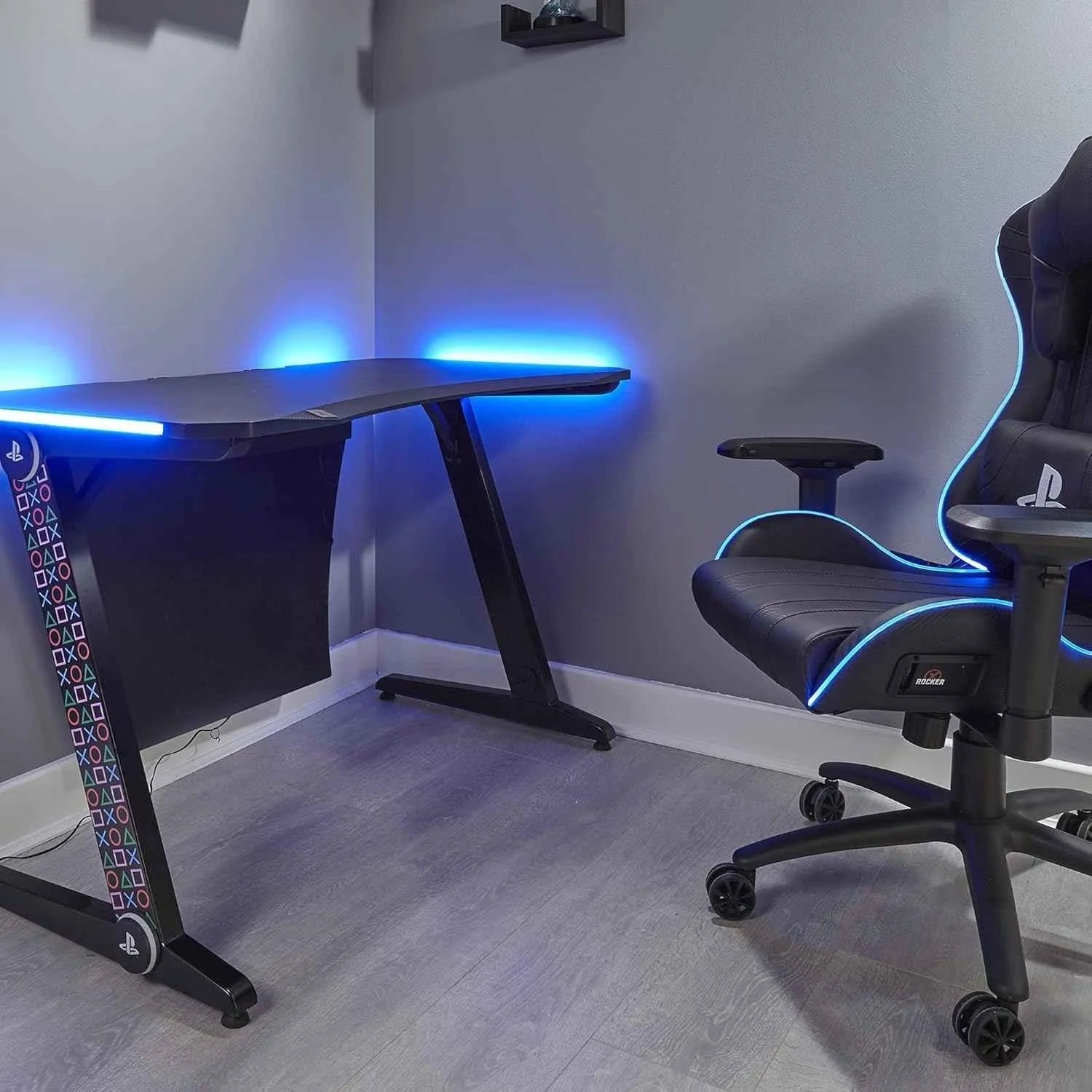 Xrocker playstation gaming desk with led lights - pc office workstation - desk & chair