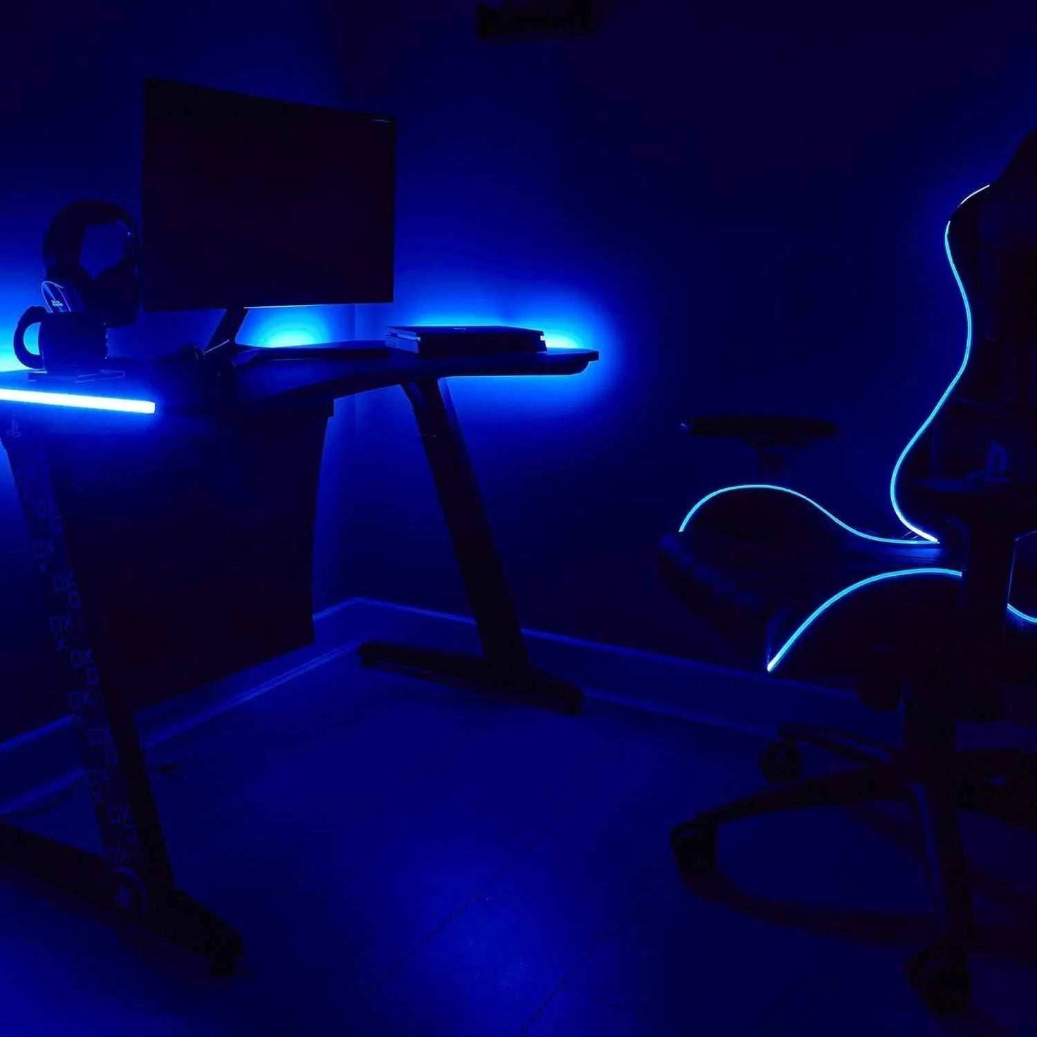 Xrocker playstation gaming desk with led lights - pc office workstation - desk & chair