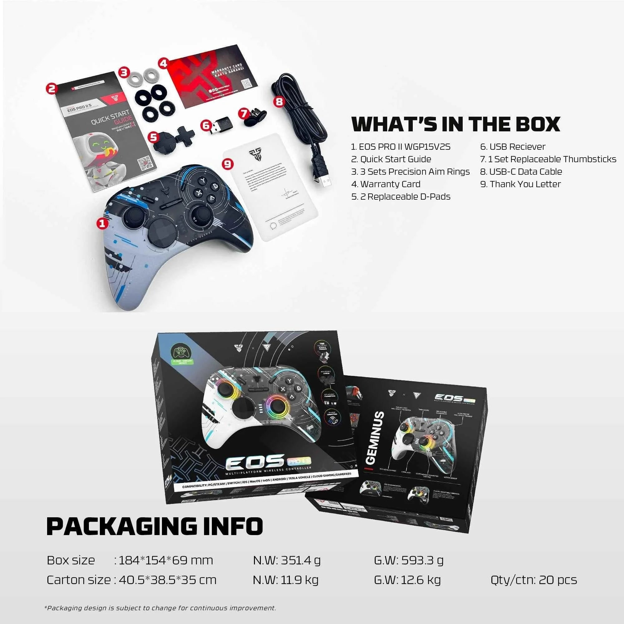 Fantech eos pro ii wireless gamepad geminus black wgp15 v2 - console | controller