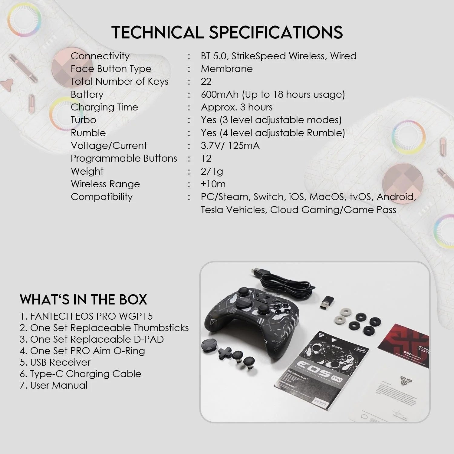 Fantech wgp15 electra eos pro controller - advanced wireless gaming experience - console | controller | pc controller