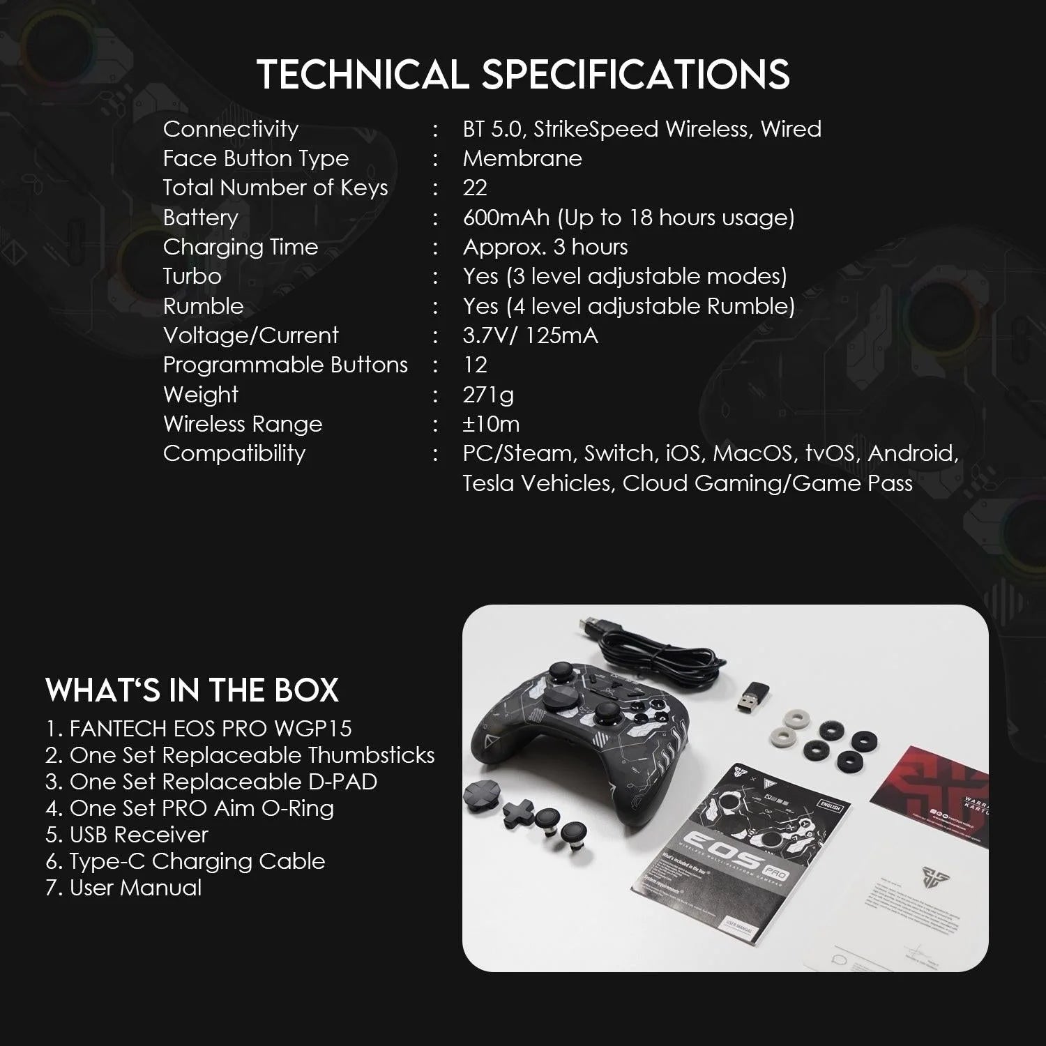 Fantech wgp15 epsilon eos pro controller for ultimate wireless gaming experience - console | controller | pc controller