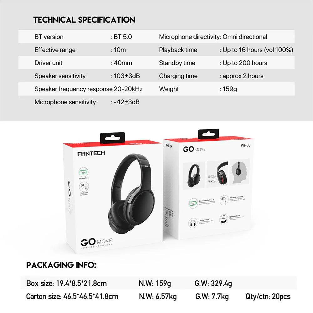 Fantech go move wireless headphone wh03-bt2 - audio | wireless headset