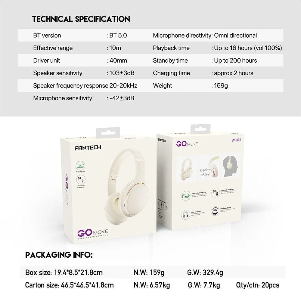Fantech go move wireless headphone wh03-bt2 - audio | wireless headset