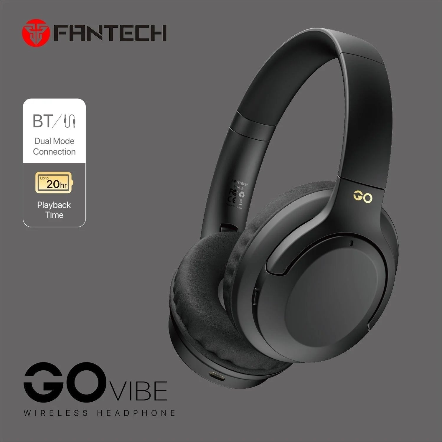Fantech go vibe wh05 headphone - wireless comfort and quality sound - black - audio | wireless headset